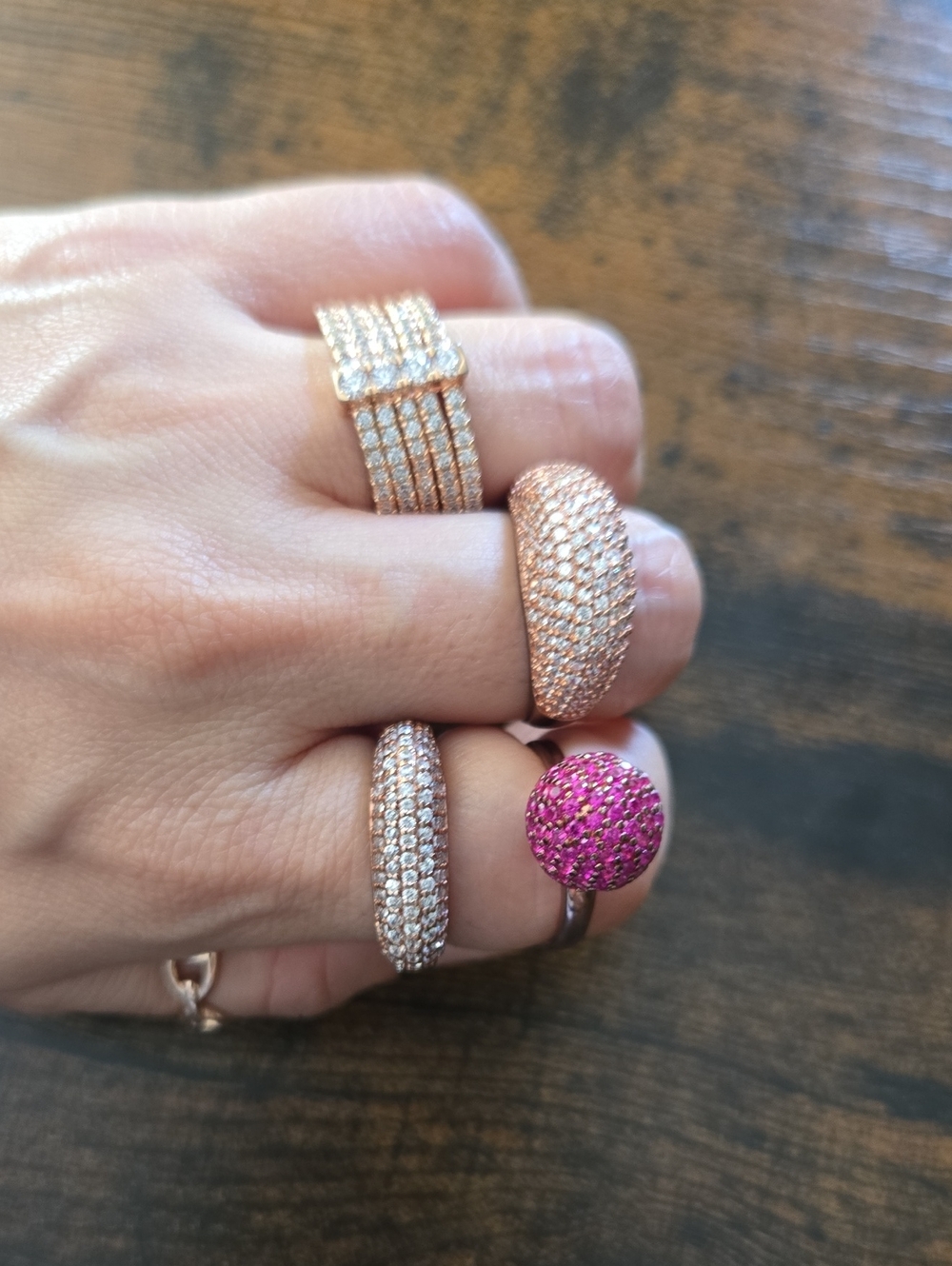 Rose Gold Pave Dome Ring with Pink Crystal Accent 4 Rings